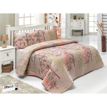 Set cuvertura de pat dubla matlasata,Eponj Home, Urla Beige, 3 piese, 65% bumbac, 5% poliester, multicolor