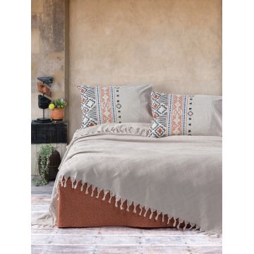 Set cuvertura de pat dubla Pique, 4 piese, 220x240 cm, 100% bumbac, Cotton Box, Origin, gri piatra