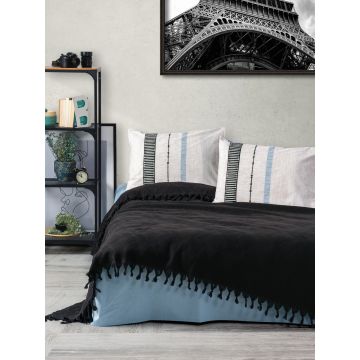 Set cuvertura de pat dubla Pique, 4 piese, 220x240 cm, 100% bumbac, Cotton Box, Origin, negru Set cuvertura de pat dubla Pique, 4 piese, 220x240 cm, 100% bumbac, Cotton Box, Origin, negru