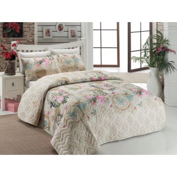 Set cuvertura de pat matlasata, Eponj Home, Angel Beige, 2 piese, 65% bumbac, 35% poliester, multicolor