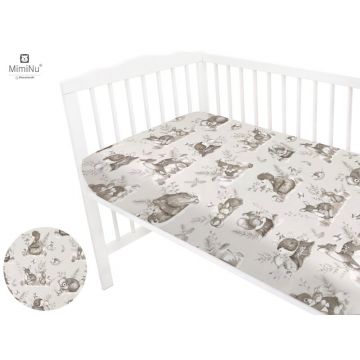 Cearceaf cu elastic MimiNu pentru patut 90x40 bumbac Design Calm Forest Beige