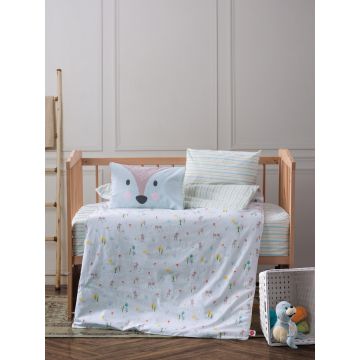 Lenjerie de pat pentru copii, 4 piese, 100x150 cm, 100% bumbac ranforce, Cotton Box, Roe, menta