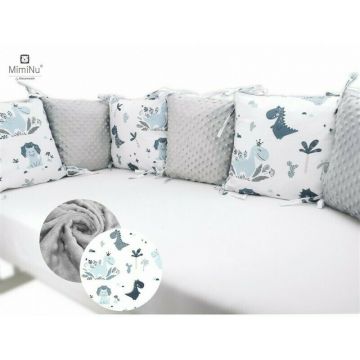 Aparatoare cu 6 pernute modulare cu fermoar pentru patut 120X60 cm Minky Dino Granat MimiNu