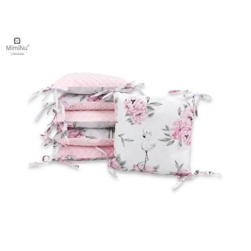 Aparatoare cu 6 pernute modulare cu fermoar pentru patut 120X60 cm Minky Peonie Pink MimiNu