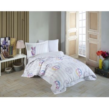 Lenjerie de pat pentru o persoana, 3 piese, 160x220 cm, 100% bumbac poplin, Hobby, Peace, gri