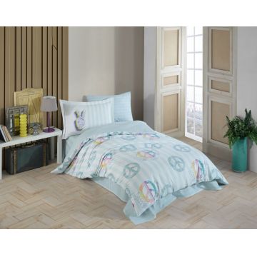 Lenjerie de pat pentru o persoana, 3 piese, 160x220 cm, 100% bumbac poplin, Hobby, Peace, verde