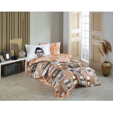 Lenjerie de pat pentru o persoana, 3 piese, 160x220 cm, 100% bumbac poplin, Hobby, Wow Sephia, multicolor
