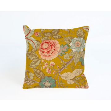 Pernă galbenă Velvet Atelier Japanese Flowers, 45 x 45 cm