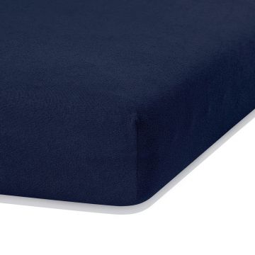 Cearceaf albastru închis din frotir cu elastic 140x200 cm Ruby – Restilo
