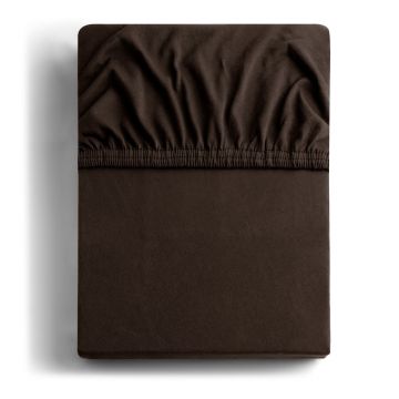 Cearceaf maro închis din jerseu cu elastic 160x200 cm Amber – Restilo