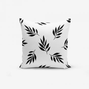 Față de pernă cu amestec din bumbac Minimalist Cushion Covers Black White Leaf, 45 x 45 cm