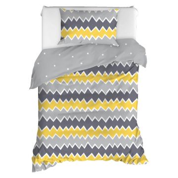 Lenjerie de pat din bumbac ranforce pentru pat de 1 persoană Mijolnir Zigros Yellow, 140 x 200 cm