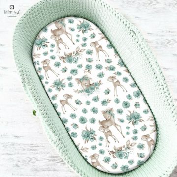 Cearceaf cu elastic MimiNu pentru landou 80x35 cm din bumbac Sweet Deer Mint