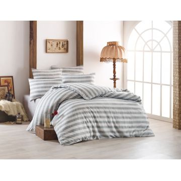Lenjerie de pat dubla super king size, EnLora Home, 162ELR58444, 3 piese, amestec bumbac, alb/gri