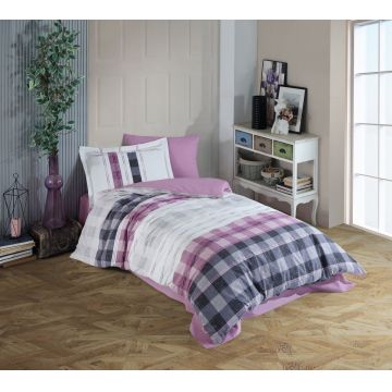 Lenjerie de pat pentru o persoana, 3 piese, 160x220 cm, 100% bumbac poplin, Hobby, Suelita, roz