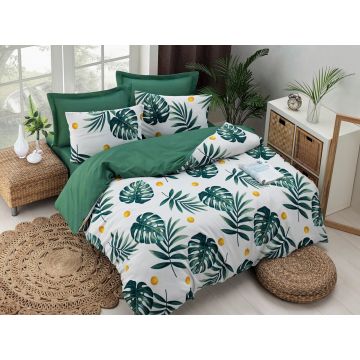 Lenjerie de pat pentru o persoana, EnLora Home, Monstera - Green I, 2 piese, amestec bumbac, multicolor