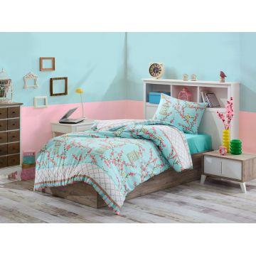 Lenjerie de pat pentru o persoana, Eponj Home, Birdcage 143EPJ08422, 2 piese, amestec bumbac, multicolor