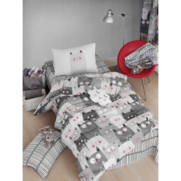 Lenjerie de pat pentru o persoana, Eponj Home, Duvarda 143EPJ01905, 2 piese, amestec bumbac, multicolor