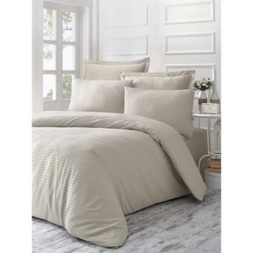 Lenjerie pat dublu din bumbac satinat Mijolnir Line, 155 x 220 cm, crem
