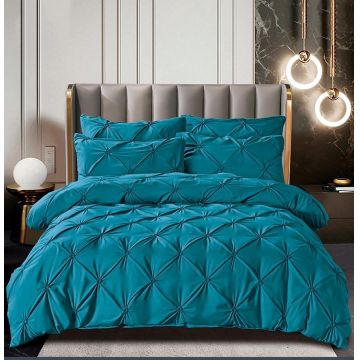 Lenjerie uni bumbac finet premium, pat dublu, decor imperial, turcoaz intens
