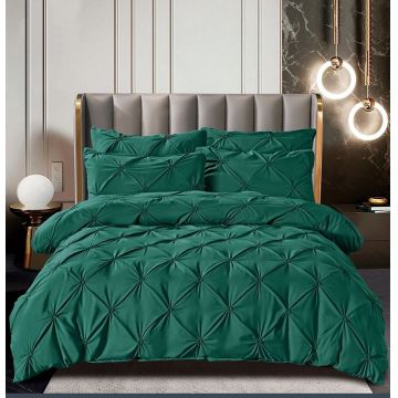 Lenjerie uni bumbac finet premium, pat dublu, decor imperial, verde inchis