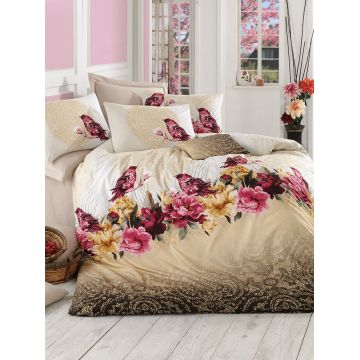 Lenjerie de pat dubla king size, Pearl Home, 172PRL68452, 3 piese, bumbac ranforce, multicolor