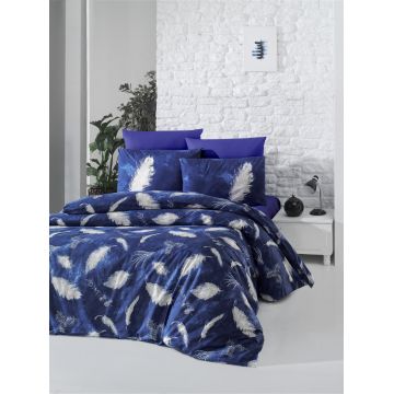 Lenjerie de pat dubla king size, Victoria, Feather 121VCT62665, 3 piese, bumbac ranforce, multicolor