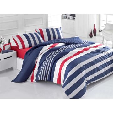 Lenjerie de pat dubla king size, Victoria, Stripe 121VCT62287, 3 piese, bumbac ranforce, multicolor