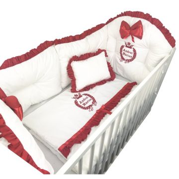 Lenjerie pat 120x60 cm cu broderie regala Roșie LUX by Deseda