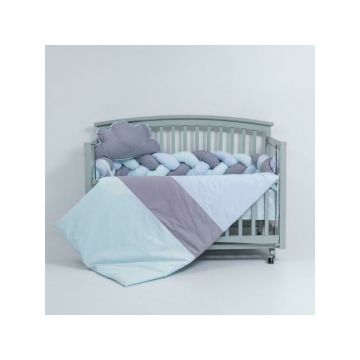 Lenjerie MyKids 6 piese Gray-Blue fara baldachin 120x60 cm