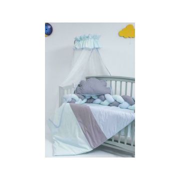 Lenjerie MyKids 8 piese Gray-Blue cu baldachin 120x60 cm