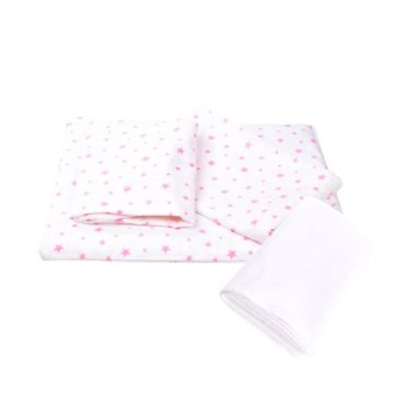 Confort family - Lenjerie 3 piese model Stelute roz + Protectie impermeabila patut 120x60 cm