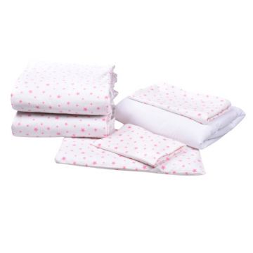 Confort family - Set complet lenjerie si aparatori model Stelute roz patut 120x60 cm