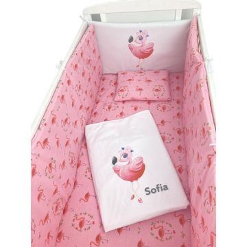 Lenjerie de pătuț bebeluși Personalizata imprimata 120x60 cm Flamingo