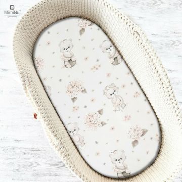 MimiNu - Cearceaf cu elastic pentru landou, carucior si cosulet, Dimensiune 80x35 cm, Din bumbac certificat Oeko Tex Standard 100, Design, Powdery Pink Ballerina