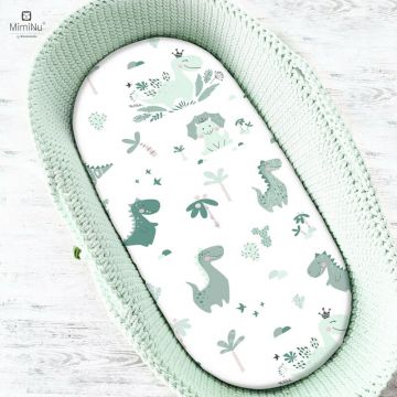 MimiNu - Cearceaf cu elastic pentru landou, carucior si cosulet, Dimensiune 80x35 cm, Din bumbac certificat Oeko Tex Standard 100, Dino Mint