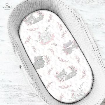 MimiNu - Cearceaf cu elastic pentru landou, carucior si cosulet, Dimensiune 80x35 cm, Din bumbac certificat Oeko Tex Standard 100, Lulu Rose