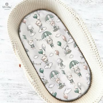 MimiNu - Cearceaf cu elastic pentru landou, carucior si cosulet, Dimensiune 80x35 cm, Din bumbac certificat Oeko Tex Standard 100, Parachutes Olive