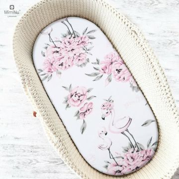 MimiNu - Cearceaf cu elastic pentru landou, carucior si cosulet, Dimensiune 80x35 cm, Din bumbac certificat Oeko Tex Standard 100, Peonie Pink