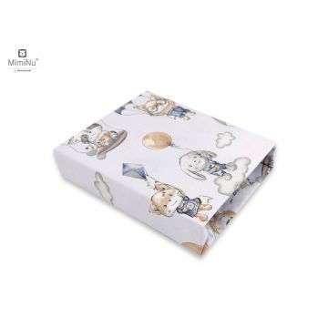Miminu - Cearceaf cu elastic pentru patut leagan sau patut co-sleeper, Dimensiune 90x40 cm, Din bumbac certificat Oeko Tex Standard 100, Parachutes Blue