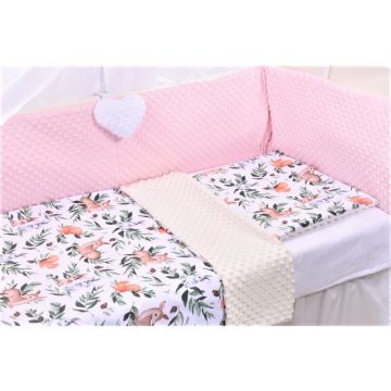 Paturica fermecata - Lenjerie 3 piese patut 140x70 cm model caprioare si plus crem