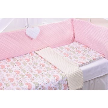 Paturica fermecata - Lenjerie 3 piese patut 140x70 cm model curcubee florale si plus crem