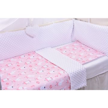 Paturica fermecata - Lenjerie 3 piese patut 140x70 cm model iepurasi balerine si plus alb