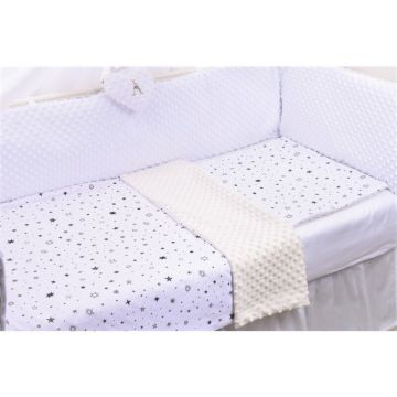 Paturica fermecata - Lenjerie 3 piese patut 140x70 cm model stelute si plus minky crem