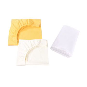 Paturica fermecata - Set 2 cearsafuri bumbac 100% crem galben+ protectie impermeabila patut 120x60 cm