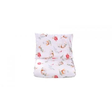 Paturica fermecata - Set lenjerie 3 piese pentru patut stivuibil gradinita model flori de bumbac