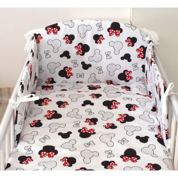 Amy - Set lenjerie din bumbac cu protectie laterala pentru pat bebe 120 x 60 cm. Miki.