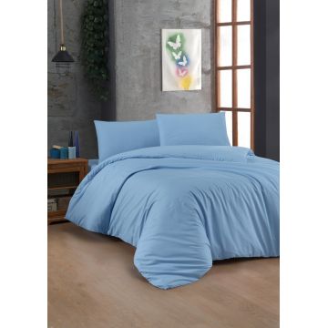 Lenjerie de pat dubla King (EU) Light Blue, Patik, 3 piese, 260x220 cm, bumbac ranforce, albastru