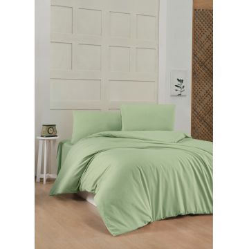 Lenjerie de pat dubla King (EU) Light Green, Patik, 3 piese, 260x220 cm, bumbac ranforce, verde