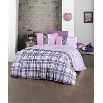 Lenjerie de pat dubla King (EU) Tina, Victoria, 3 piese, 260x220 cm, amestec bumbac, multicolor